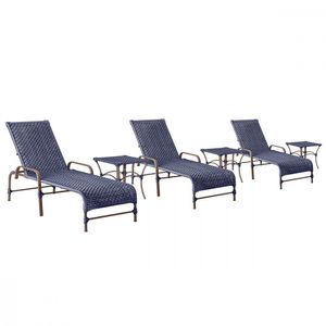 3 Espreguiçadeiras Catar 3 Mesas Garden Corda Náutica Trama Azul