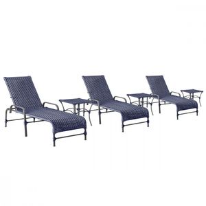 3 Espreguiçadeiras Catar 3 Mesas Garden Corda Náutica Trama Azul