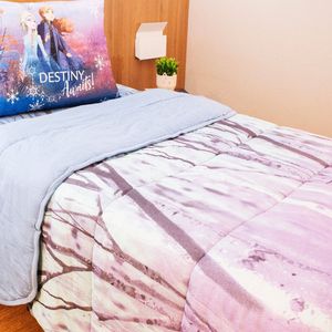Edredom Portallar Solteiro Malha Misto 70% Algodão E 30% Poliéster Estampado Frozen Destiny 150mx220m Azul