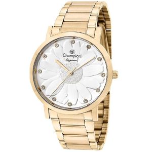 Relógio Champion Feminino Dourado Strass Flor Cn25878h