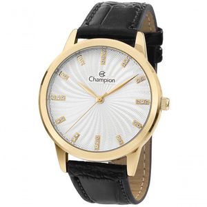 Relógio Champion Feminino Branco Dourado Couro Cn28286b