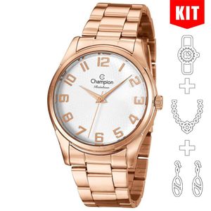 Relógio Champion Kit Feminino Rosê Analógico Cn29885e