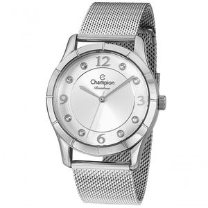 Relógio Champion Feminino Prata Strass Esteira Cn29910q