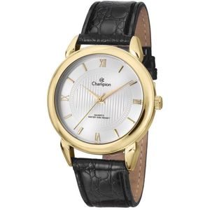 Relógio Champion Masculino Dourado Couro Preto Ch22724b