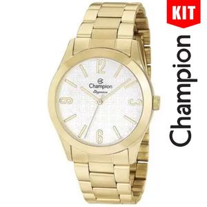 Relógio Champion Kit Dourado Feminino Cn26546w Relógio Champion Feminino Elegance Cn26546w