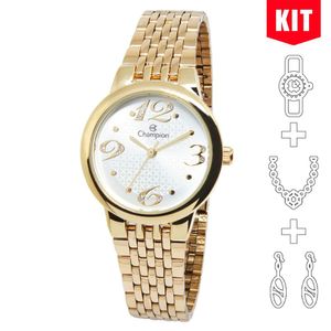 Relógio Champion Kit Feminino Dourado Strass Ch24919w