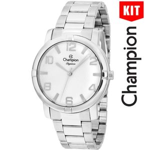 Relógio Champion Kit Feminino Prata Analógico Cn25181i
