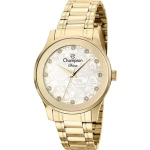 Relógio Champion Feminino Dourado Strass Analógico Cn27410h