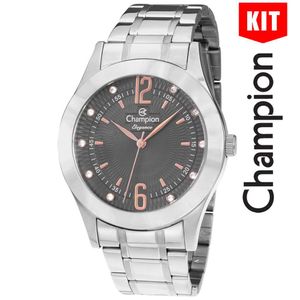 Relógio Champion Kit Feminino Prata Cinza Analógico Cn20800k