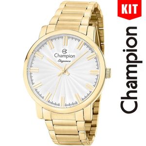 Relógio Champion Kit Feminino Analógico Elegance Dourado Cn26037g