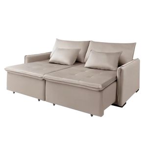 Sofá Cama Slim New Roma 2 Mts Veludo Molas Bonnel Com Pillow Cor:bege