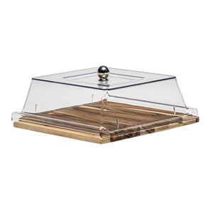 Bandeja Quadrada Wooden Glow 30,5x31cm Em Madeira Com Tampa Em Policarbonato