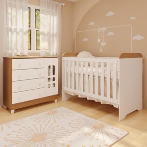 Quarto De Bebê Cômoda Com Fraldário Selena Berço 3 Em 1 Gabrielle Branco Com Bétula Carolina Baby