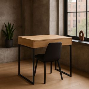 Workstation Slim Amadeirado Claro Mesa Home Office Com Tampo Articulado Oculta Monitor