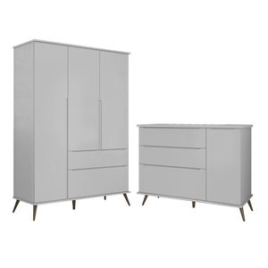 Jogo De Quarto Infantil Guarda Roupa E Cômoda 100% Mdf P04 Mel Cinza - Mpozenato