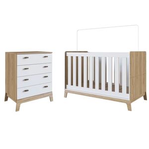 Berço 3 Em 1 Certificado Inmetro E Cômoda 4 Gavetas Favo De Mel 030 Itapuã-branco - Completa Móveis