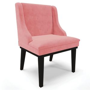 Cadeira Estofada Para Sala De Jantar Base Fixa De Madeira Preto Lia Suede Rosê - Ibiza