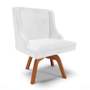 Cadeira Estofada Para Sala De Jantar Base Giratória De Madeira Lia Sintético Premium Branco - Ibiza