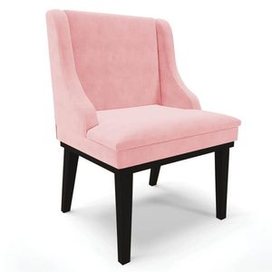Cadeira Estofada Para Sala De Jantar Base Fixa De Madeira Preto Lia Suede Rosa Bebê - Ibiza