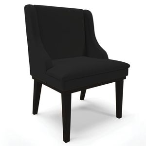 Cadeira Estofada Para Sala De Jantar Base Fixa De Madeira Preto Lia Linho Preto - Ibiza