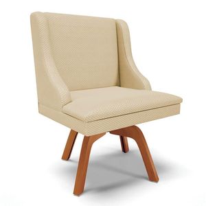 Cadeira Estofada Para Sala De Jantar Base Giratória De Madeira Lia Veludo Off White Luxo - Ibiza