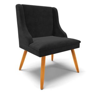 Cadeira Estofada Para Sala De Jantar Pés Palito Lia Suede Preto - Ibiza