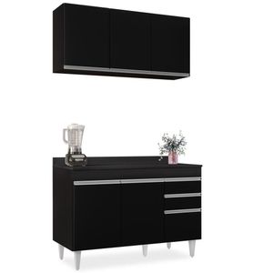 Armário Virgínia E Balcão Com Tampo Michigan 120cm Preto - Lumil