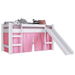 Cama Elevada Com Escorregador E Cortina Bb1000 Branco-rosa - Completa Móveis