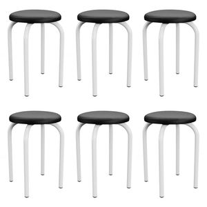 Kit 6 Banquetas Baixas Empilháveis Em Aço Maviê Sintético Preto-branco - Mpozenato