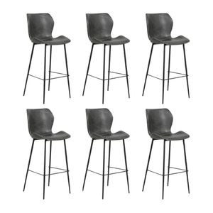 Kit 6 Banquetas Alta Com Encosto Para Bancada Cozinha Penha R02 Sintético Cinza Grafite - Mpozenato