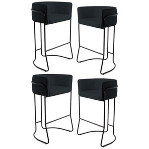 Kit 4 Banquetas Decorativas Base Aço Preto Betina C-05 Sintético Preto - Domi