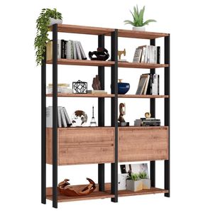 Estante Livreiro 1 Porta 2 Gavetas Estilo Industrial Chess F04 Preto-solanum - Mpozenato
