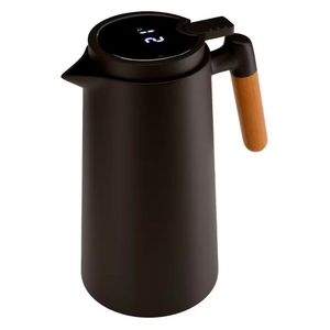 Garrafa Térmica Lyor Com Termômetro Tap E Cabo De Madeira 1l Preto