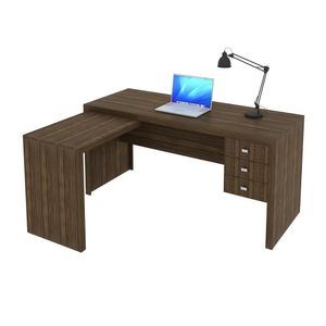 Mesa De Canto Para Escritório 3 Gavetas Me4106 Nogal - Tecno Mobili