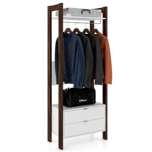 Guarda Roupa Solteiro Closet Az1011 Branco-nogal - Tecno Mobili