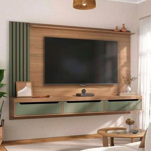 Painel Presence Artely Com 1 Prateleira Tvs Até 75 Polegadas Menta Carvalho