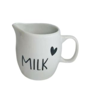 Jarra De Porecelana Frase Milk Com Coração Branco