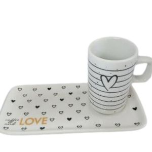 Kit Xicara De Cafe 80ml Com Pires Retangular Porcelana Branco