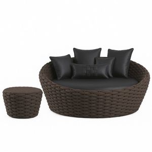 Puff E Chaise Monique Tricô Náutico Jardim Piscina área Marrom