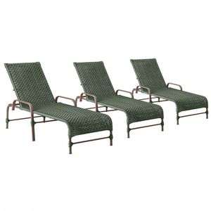 3 Espreguiçadeiras Reclinavel Catar Marrom Corda Nautica Verde