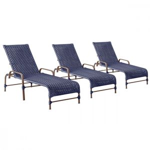 3 Espreguiçadeiras Reclinavel Catar Marrom Corda Nautica Azul
