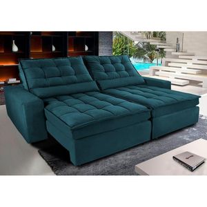Sofá Retrátil E Reclinável Com Molas Ensacadas Cama Inbox Gold 3,12m Tecido Suede Velusoft Petróleo