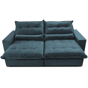 Sofa Retrátil E Reclinável 2,92m Com Molas Ensacadas Cama Inbox Soft Tecido Velusoft Petróleo