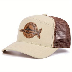 Boné De Beisebol Masculino E Emblema De Peixe + Malha Respirável Caqui