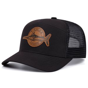 Boné De Beisebol Masculino E Emblema De Peixe + Malha Respirável Preto-