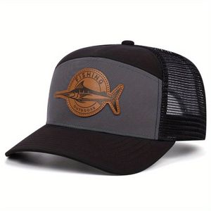 Boné De Beisebol Masculino E Emblema De Peixe + Malha Respirável Preto&cinza