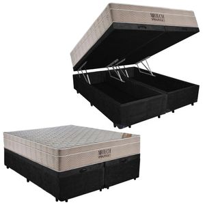 Cama Box Baú Casal Suede Bipartido + Colchão Ortobom Airtech Molas Ensacadas 138x188x65 Preto