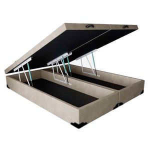 Cama Box Baú Queen Bipartido Principe Das Camas Suede Bege 158x198x41