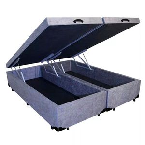Cama Box Baú Blindado Queen Bipartido Principe Das Camas Suede Cinza 158x198x41