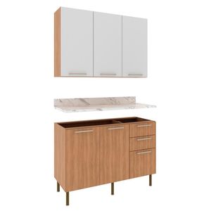 Balcao Tampo Armario Aereo 120 Cm Cz31 Tecno Mobili Freijo Branco Marmore Branco